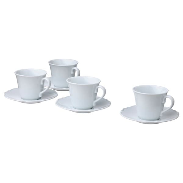 IKEA UPPLAGA cup and saucer, white, 8 oz, 4 pack , IKEA Sale | 96801QMLB