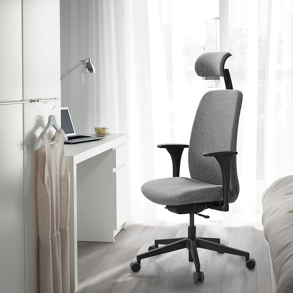 IKEA VALLFJÄLLET office chair with arm/headrest, Gunnared gray , IKEA Sale | 42975ABRY