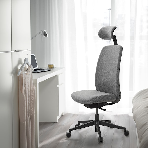 IKEA VALLFJÄLLET office chair with headrest, Gunnared gray , IKEA Sale | 95642NUFS