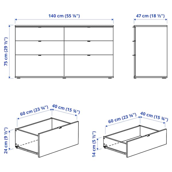 IKEA VIHALS 6-drawer dresser, white/anchor/unlock function, 55 1/8x18 1/2x29 1/2 in , IKEA Sale | 86354ZIMK