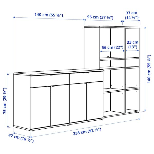 IKEA VIHALS storage combination, dark gray, 92 1/2x18 1/2x55 1/8 in , IKEA Sale | 23480BRDT