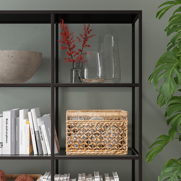 IKEA VITTSJÖ Shelf unit, black-brown, glass, Width: 39  3/8 in , IKEA Sale | 10768VAEJ