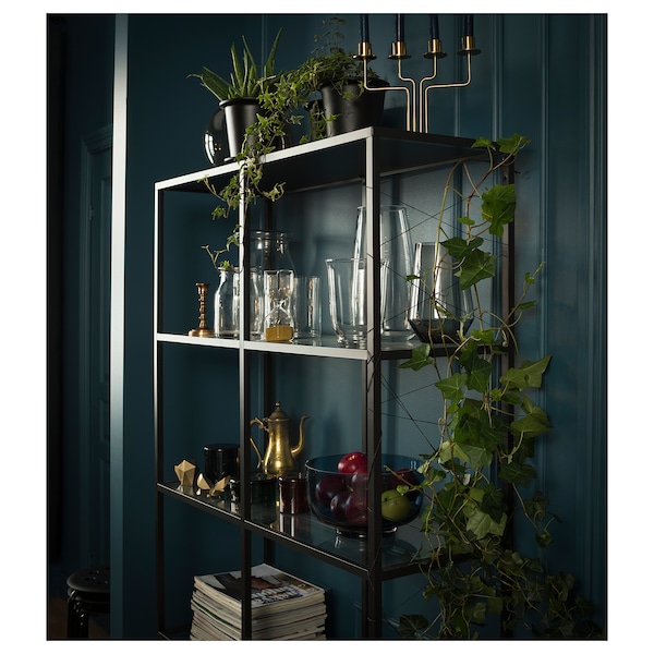 IKEA VITTSJÖ Shelf unit, black-brown, glass, Width: 39  3/8 in , IKEA Sale | 10768VAEJ