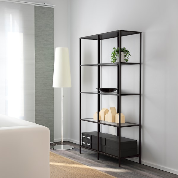 IKEA VITTSJÖ Shelf unit, black-brown, glass, Width: 39  3/8 in , IKEA Sale | 10768VAEJ