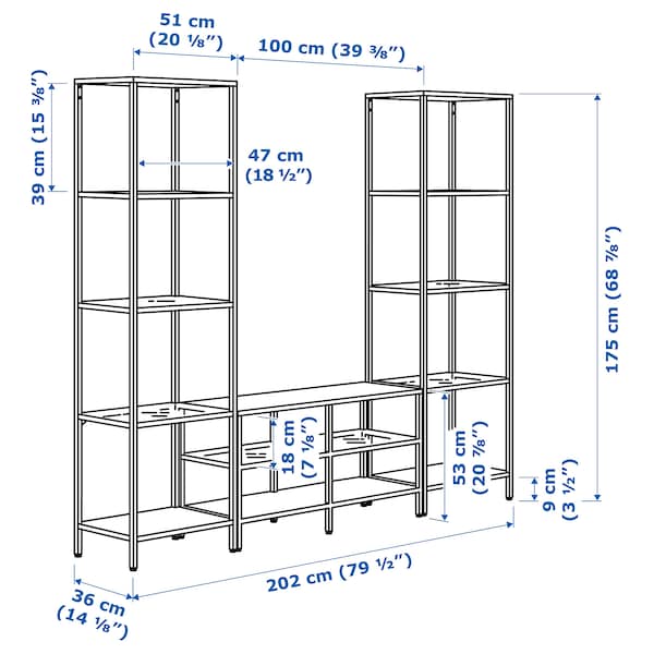 IKEA VITTSJÖ TV storage combination, white/glass, 79 1/2x14 1/8x68 7/8 in , IKEA Sale | 98017RSML