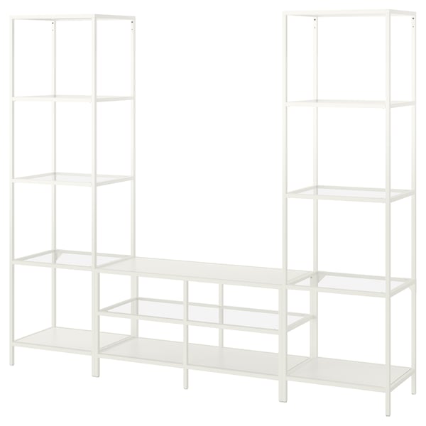 IKEA VITTSJÖ TV storage combination, white/glass, 79 1/2x14 1/8x68 7/8 in , IKEA Sale | 98017RSML