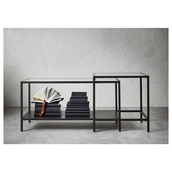 IKEA VITTSJÖ nesting tables, set of 2, black-brown/glass, 35 3/8x19 5/8 in , IKEA Sale | 56028XAIK