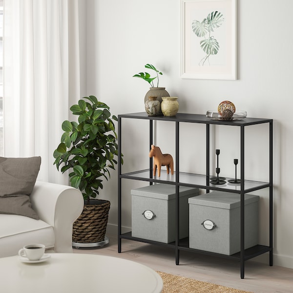 IKEA VITTSJÖ shelf unit, black-brown/glass, 39 3/8x36 5/8 in , IKEA Sale | 69740RYMA