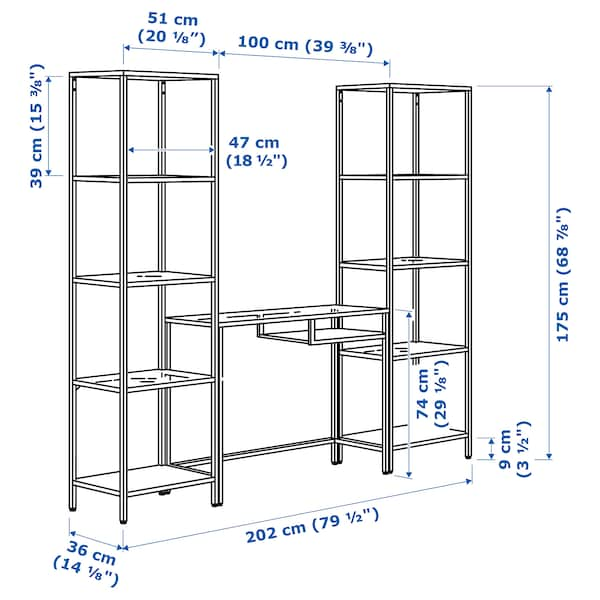 IKEA VITTSJÖ shelving unit with laptop table, white/glass, 79 1/2x14 1/8x68 7/8 in , IKEA Sale | 68452VQYH