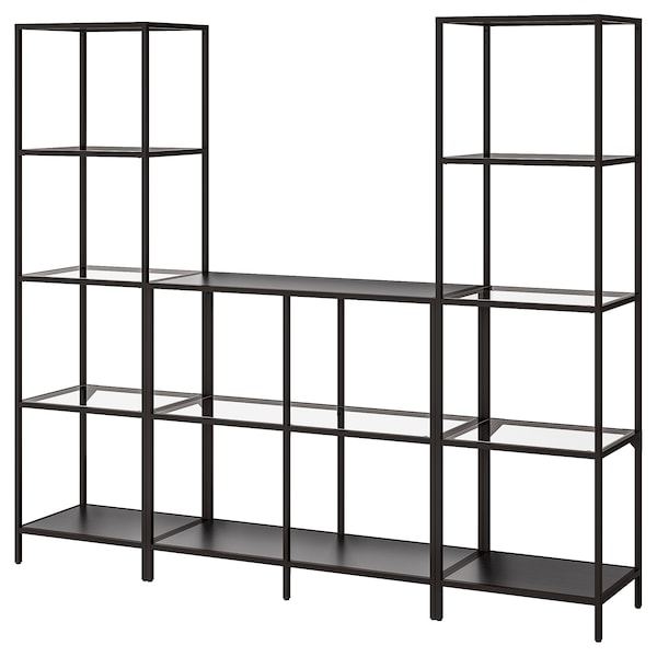 IKEA VITTSJÖ storage combination, black-brown/glass, 79 1/2x14 1/8x68 7/8 in , IKEA Sale | 01735YOVP