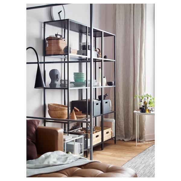 IKEA VITTSJÖ storage combination, black-brown/glass, 59 1/2x14 1/8x68 7/8 in , IKEA Sale | 51840APUM