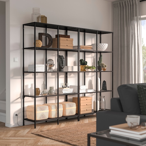 IKEA VITTSJÖ storage combination, black-brown/glass, 78 3/4x14 1/8x68 7/8 in , IKEA Sale | 14657MITE